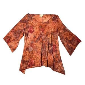 Y2k Brittany Black Women‎ Rust Floral Paisley Embroidered Tunic Top 1X
